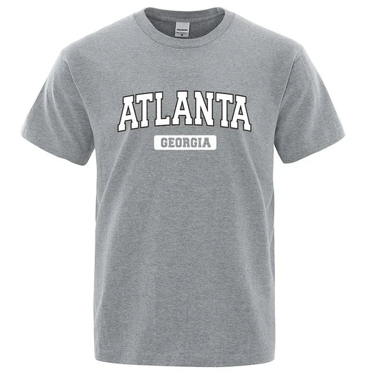 Atlanta Georgia Usa City Letter Tops Men Summer Oversize T-Shirts Cotton Loose T Shirts Fashion Breathable Male Short Sleeves