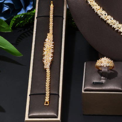 Fashion Emirados Árabes Unidos Dubai Zircônia Cúbica Conjunto Completo de Joias de 4 Peças para Mulheres Banhado a Ouro Acessórios de Noiva Nigerianos