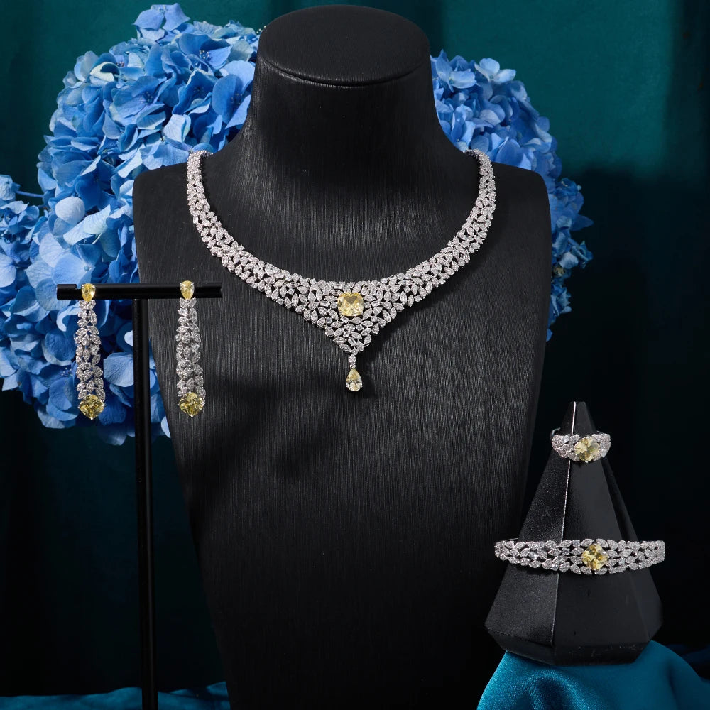 Women Necklace Sets Cubic Zirconia Bridal Jewelry DuBai Saudi Wedding Engagement Party Festival Jewel Accessory