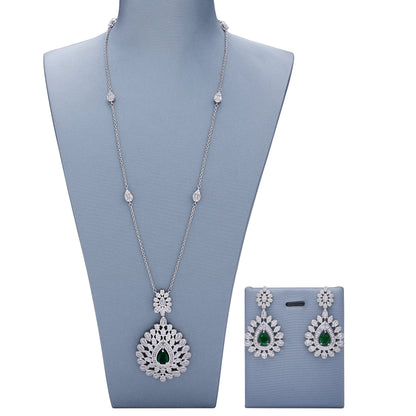 Elegant Women Wedding Jewellery African CZ Crystal Leaf Drop Bridal Necklace Bracelet and Earrings Jewelry Sets