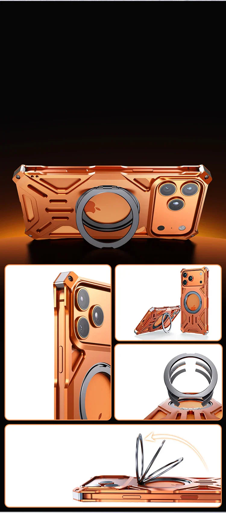 Metal Hollow Heat Dissipation Case For iPhone 17 Pro Max Magnetic Aluminum Alloy 360 Rotating Ring Holder Bracket Stand Cover