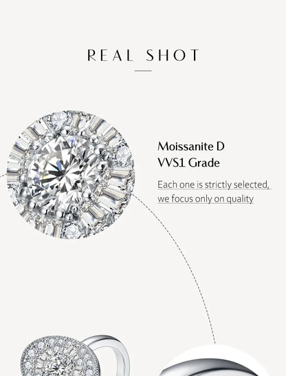 Full Moissanite Ring for Women Soild S925 Silver Round Cut Lab Diamond Engagement Fine Jewelry Gifts With Certificed