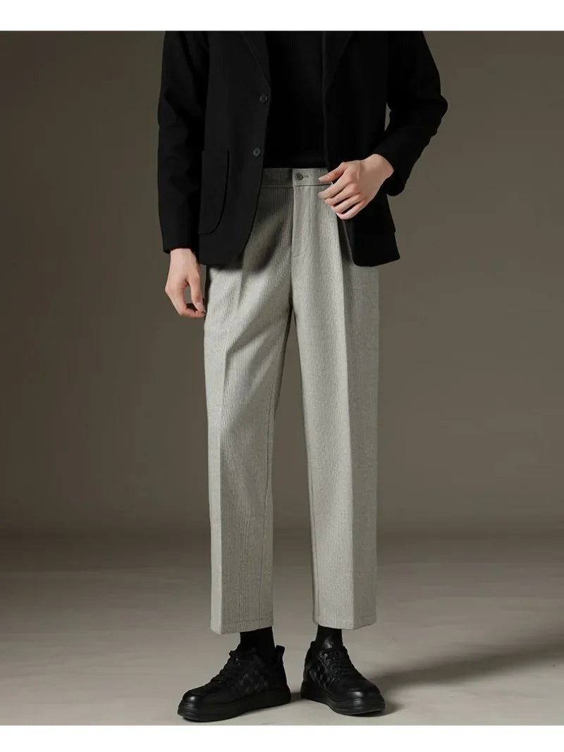 Men's Casual Straight-Leg Wool Trousers - American Style Commuting Pants Perfect for Fall/Winter 28-38