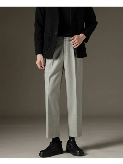 Men's Casual Straight-Leg Wool Trousers - American Style Commuting Pants Perfect for Fall/Winter 28-38