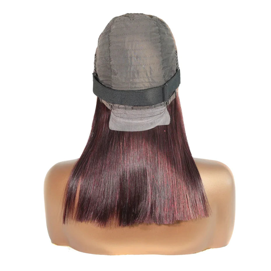 13x6 13x4 Frontal Bob 100%Human Hair Lace Front Wig Dark 99J Burgundy Square Cut Raw Vietnamese Bone Straight 250% Pre Plucked