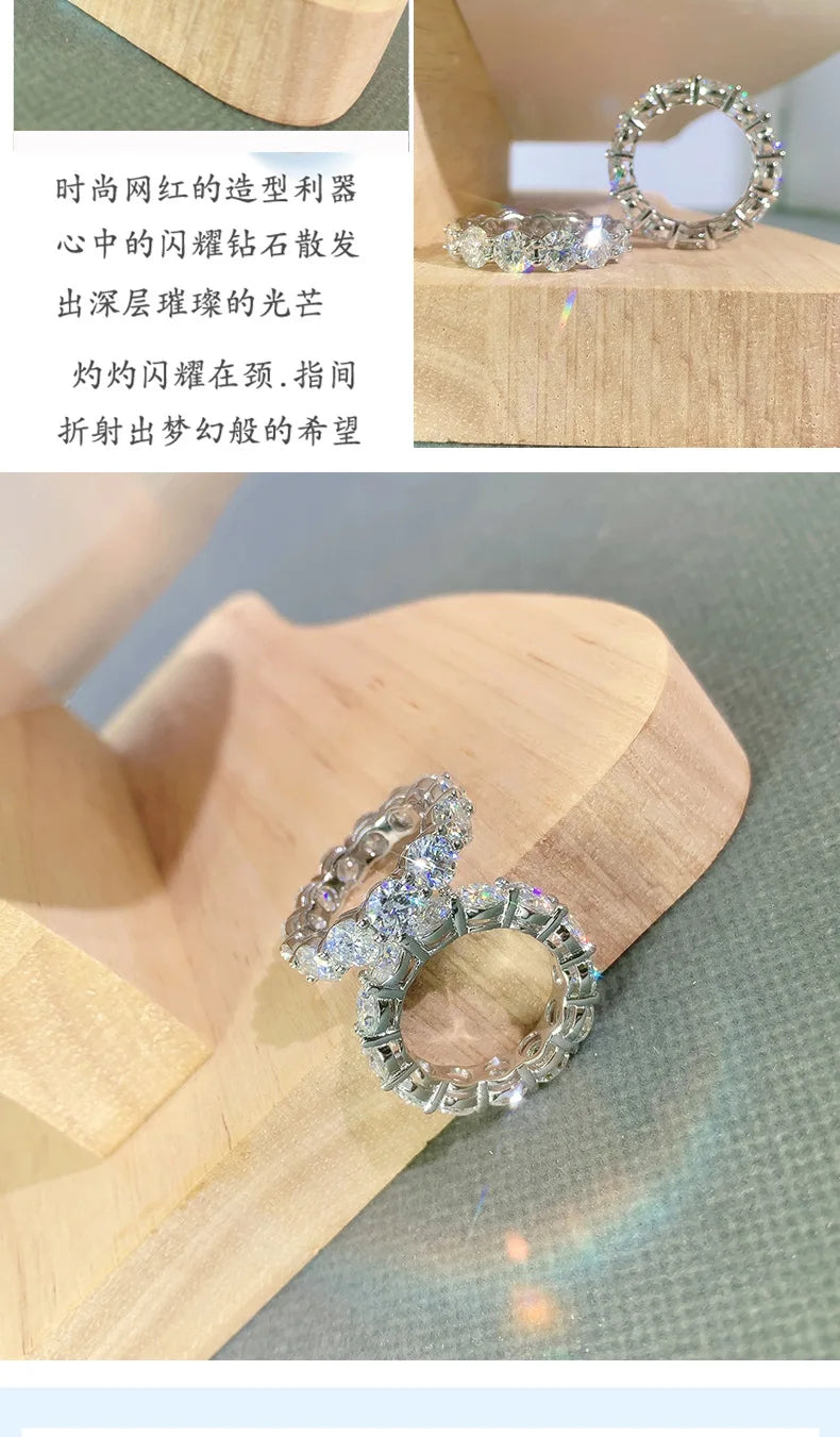 High-end lady 18K white gold and platinum PT950 moissanite ring full of diamond row ring proposal diamond ring
