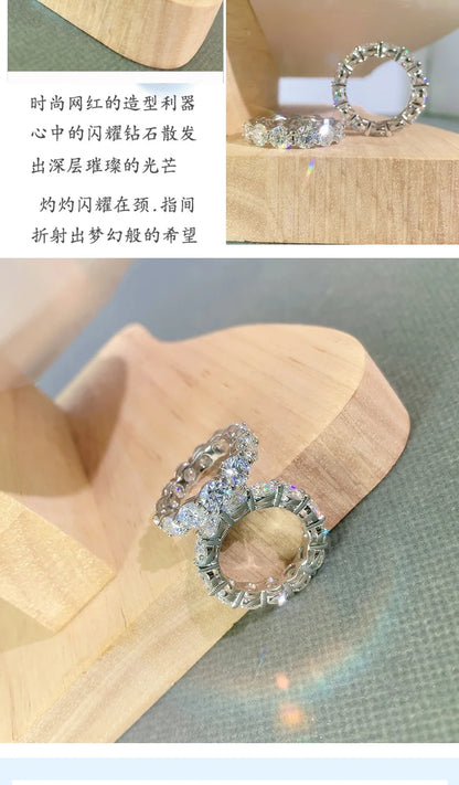 High-end lady 18K white gold and platinum PT950 moissanite ring full of diamond row ring proposal diamond ring