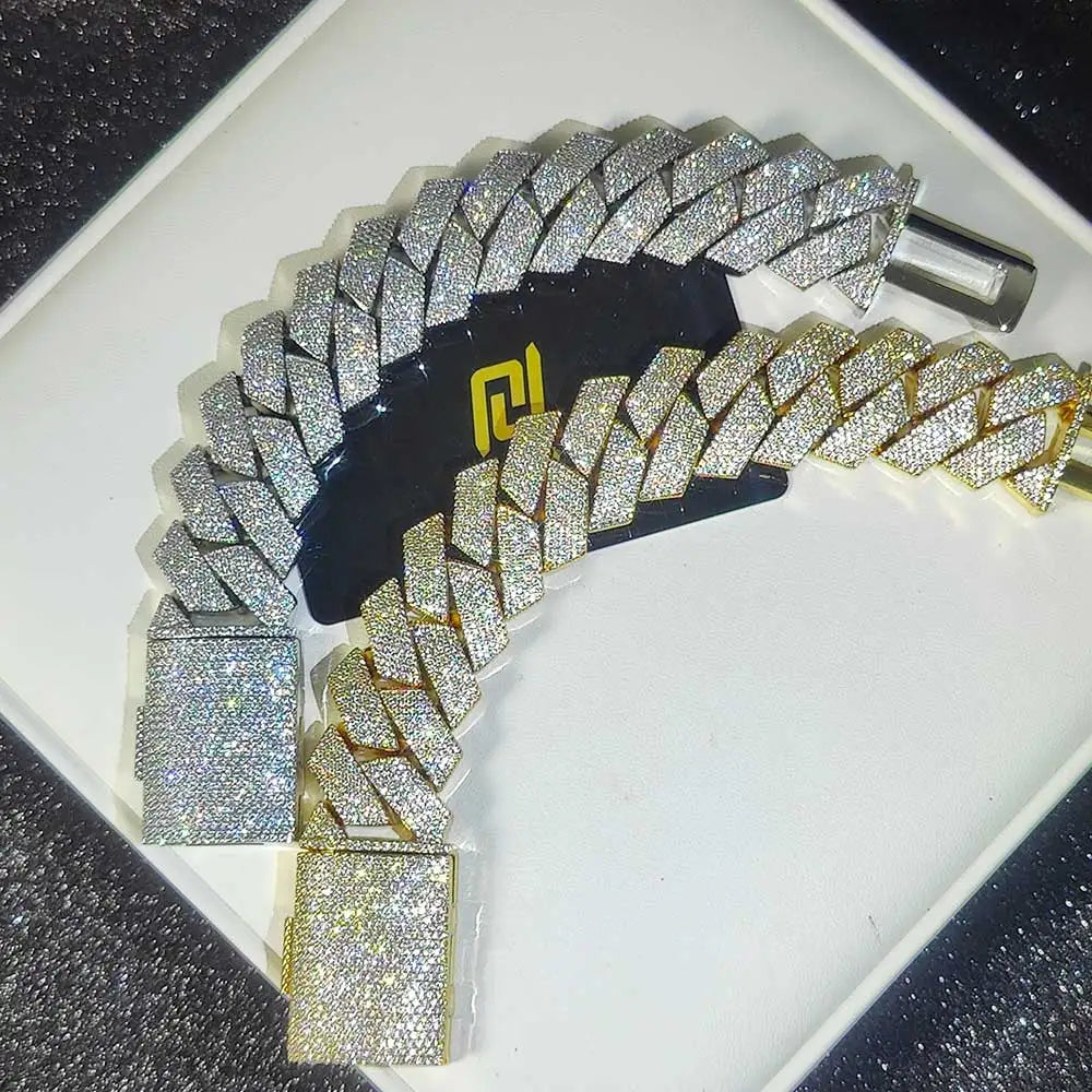 Mens Cuban Link Chain Bracelet Gold Plated Bling Miami Cuban Prong Set Diamond Bracelet for Men 25MM Iced Out Hip Hop Jewelry ﻿