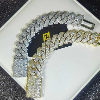 Mens Cuban Link Chain Bracelet Gold Plated Bling Miami Cuban Prong Set Diamond Bracelet for Men 25MM Iced Out Hip Hop Jewelry ﻿
