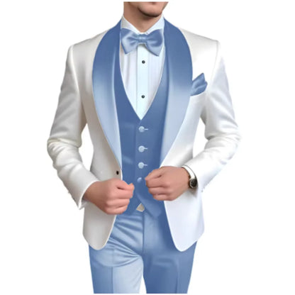 Solid Color Slim Fit Men's Tuxedo 3-Piece Set Fashion Business Wedding Suit with Shawl Lapel Blazer Vest Pants for Groom Party