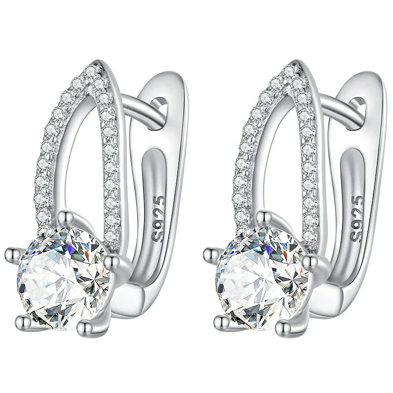 925 Sterling Silver European Simple CZ Ear Buckles Heart Hoop Earrings for Women Wedding Gift Minimalism Jewelry E737