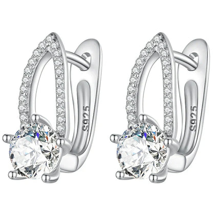 925 Sterling Silver European Simple CZ Ear Buckles Heart Hoop Earrings for Women Wedding Gift Minimalism Jewelry E737