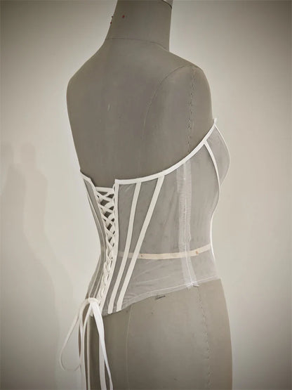 Custom Made Women Sexy Illusion Corset Tulle With Bones Wedding Dress Inner Wear Grils Shapewear Body Restraint Bodice Of Bride