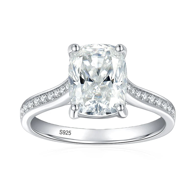 3ct Cushion Cut Full Moissanite Wedding Band Ring 925 Sterling Silver with Gold Plated Eternity Band Engagement Rings