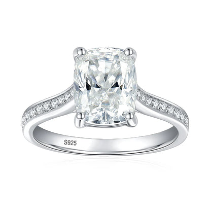 3ct Cushion Cut Full Moissanite Wedding Band Ring 925 Sterling Silver with Gold Plated Eternity Band Engagement Rings