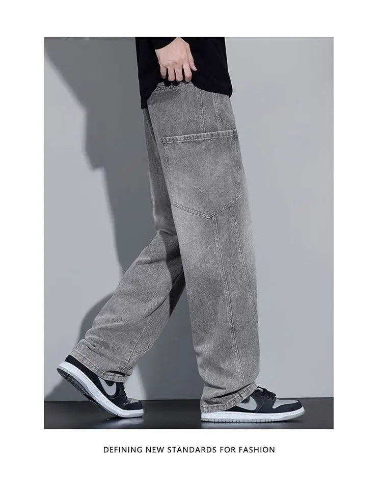 Calça Jeans Masculina de Outono e Inverno, Estilo Americano, com Bolsos Retos e Versátil, em Três Cores para Escolher