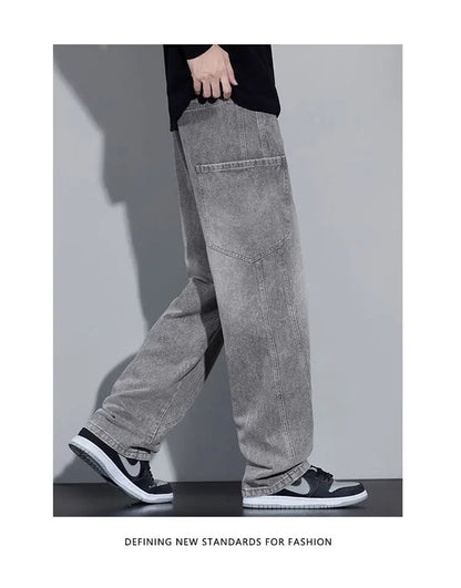 Calça Jeans Masculina de Outono e Inverno, Estilo Americano, com Bolsos Retos e Versátil, em Três Cores para Escolher