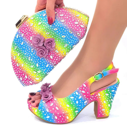 Italian Women Shoes and Bag Set Decorated with Rhinestone In Party African Italian Shoes and Bag Set Party Shoes Bag