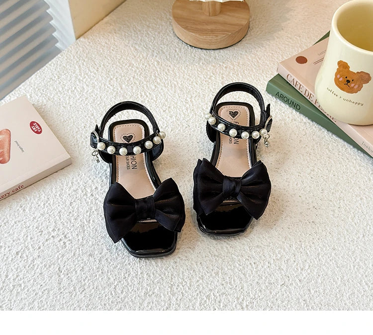 Girls Sandals Sweet Elegant Kids Dress Shoes Dance Wedding Non-slip 2025 Summer New Girls Princess Sandals Big Bows Ins Trendy