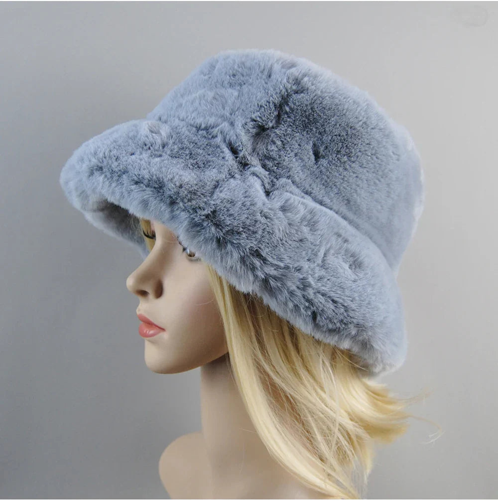 Hot Fashion Fake Rabbit Fur Hats Super Soft Women Winter Hat Cotton Lining Warm Russian Fashion Ski Beanies Plush Solid Color