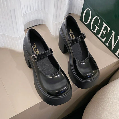 Black Super High Heels Mary Jane Shoes Women 2026 Goth Chunky Platform Pumps Woman Plus Size Ankle Buckle Party Lolita Shoes 42