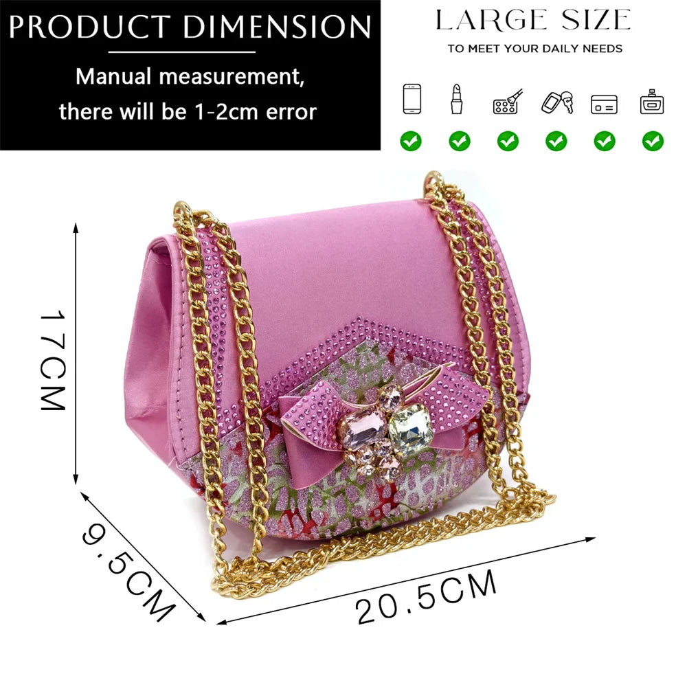 Shoes for Women High Heels INS Style Rhinestone Peep Toe Bow Gold Color New Italian Shoes and Bag for Party 2024