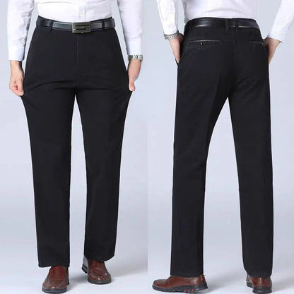 Summer Thin 100% Cotton Pants Mens Autumn Thick Suit Pant Slacks High Waist Straight Loose Bland Solid Business Casual Pants