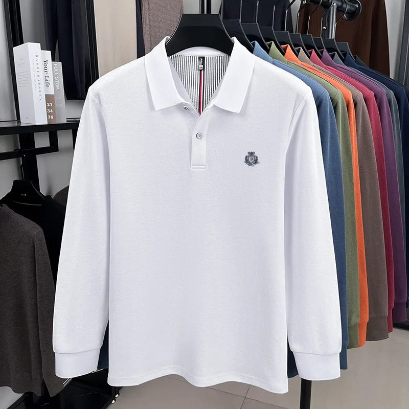 Spring and Autumn new men's long sleeved business casual fashionable comfortable POLO shirt exquisite brand embroidered golf top