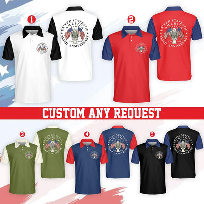 New Men USA 250th Anniversary Golf Polo Shirt 1776 2026 American Eagle Flag Patriotic Short Sleeve Casual Comfort Shirt