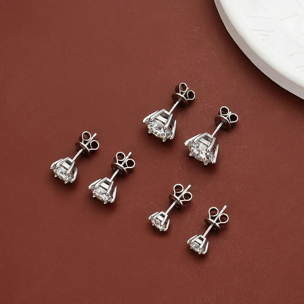 2 Carat Classic Moissanite Stud Earrings 925 Sterling Silver For Women 6-Claw D Color Sparkling Diamond Round Ear StudsCertified