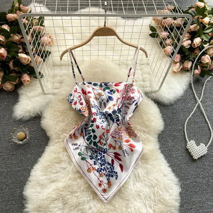 Women Sexy Backless asymmetrical lace-up Camis Print Tank Top Chic One-piece Corset Bustier Summer Beach vacation Crop Top
