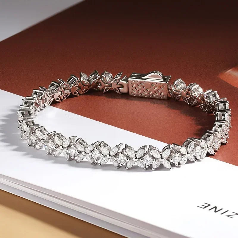Full Moissanite Bracelet 925 Sterling Silver Butterfly Marquise Cut Diamond Women Wedding Bangle Jewelry Gifts Certificate