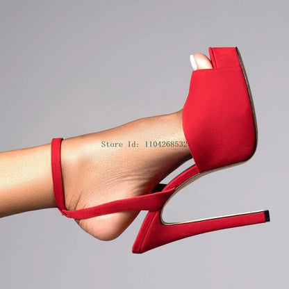 Red Patent Leather Platform High Heels  Stiletto Ankle Buckle Strap Solid New Arrivals Fashion Slingback Buckle Strap Shoes