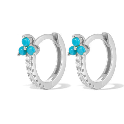 925 Sterling Silver Romantic Color Zircon Three-petal Flower Stud Earrings for Women Fashion Huggies Piercing Jewelry