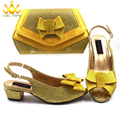 Italian Women Shoes Matching Bag Set in Sky Blue Color Comfortable Heels with Appliques for Wedding