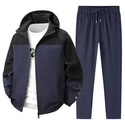 Men Spring Autumn Sport Set Comfortable Breathable Detachable Hooded Jacket Pant Set Training Morning Fitness Running Sport Suit
