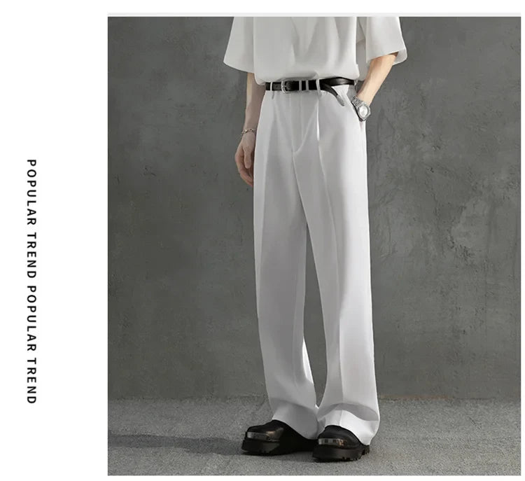 White Luxury Draped Suit Pants Men Fashion Dress Pants Korean Loose Straight Casual Pants Mens Office Formal Trousers Male S-3XL