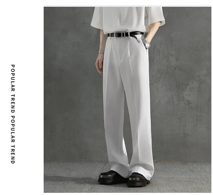 White Luxury Draped Suit Pants Men Fashion Dress Pants Korean Loose Straight Casual Pants Mens Office Formal Trousers Male S-3XL