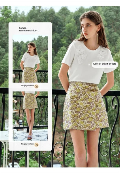 Women's Floral Mini Skirts 2026 Summer A-line Jacquard Irregular Chic Leather Buckle Short Skirt O21QB55108