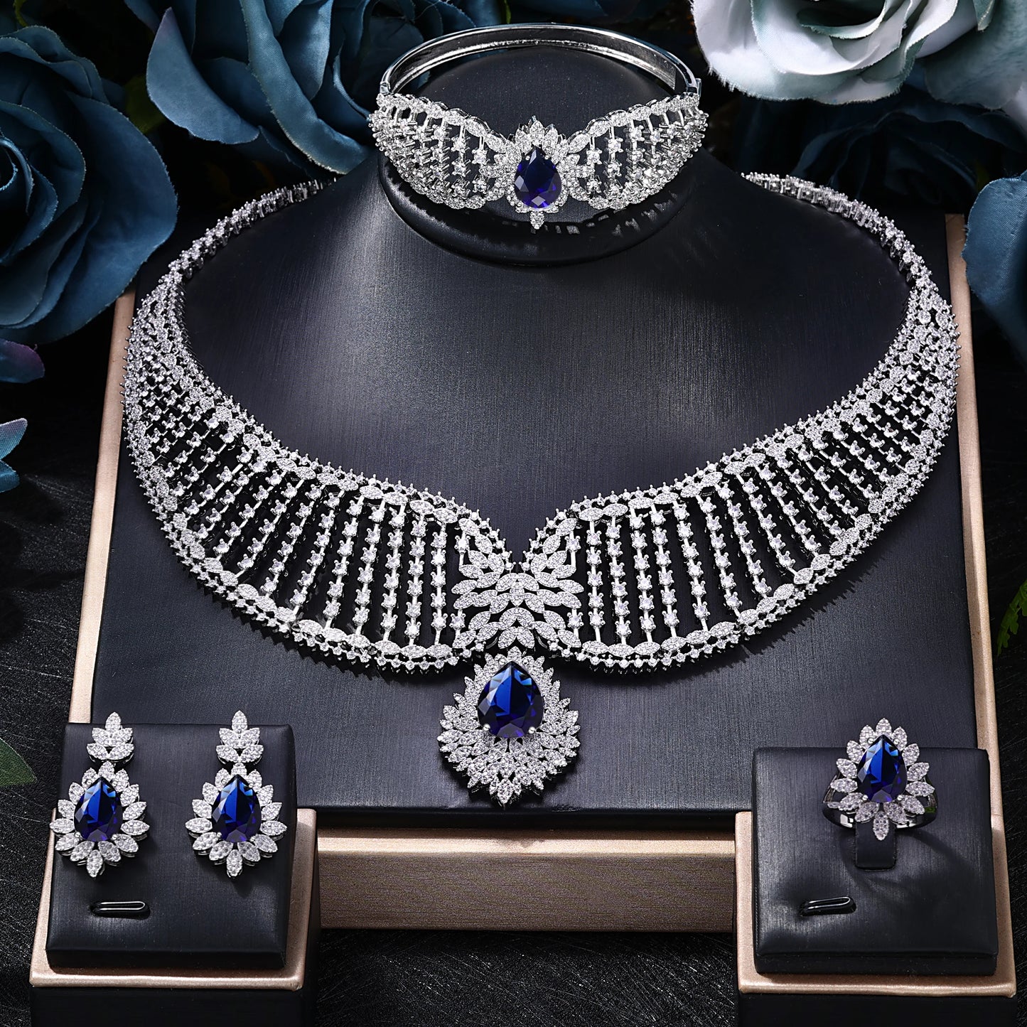 2023 New Dubai 4-Piece Jewelry Set Angel Design Bride Necklace Earring Set AAA Cubic Zirconia Women's Wedding Accessories