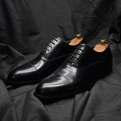 Luxury Genuine Leather Mens Business Dress Shoes Black Cap Toe Lace-Up Oxfords Company Office Wedding Party Formal Shoes for Men