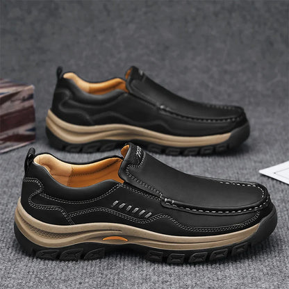 Men's Hand-Stitched Fashion Loafers, Solid Color Low-Top Casual Shoes, Simple Trendy Slip-On Sneakers, Men's Shoes for All Seasons, Daily Office Business Shoes, Large Size Men's Shoes