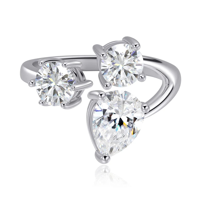 Pear/round Cut Adjustable Moissanite Rings for Women Ideal Cut Female S925 Sterling Silver Plated 18K Lab Diamond Band