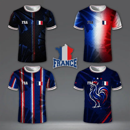 France Flag Print Football Jersey Summer Unisex Street Casual Short Sleeve Tops Sports Training Breathable Quick-drying T-Shirt