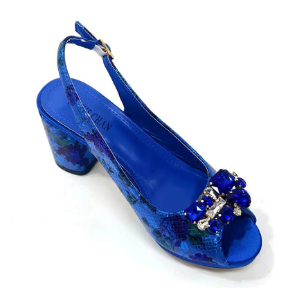 Italian Sandals and Bags Matching Set Women Heel Party for Gold Colour Wedding Bigger Size Thick Heel Shoes