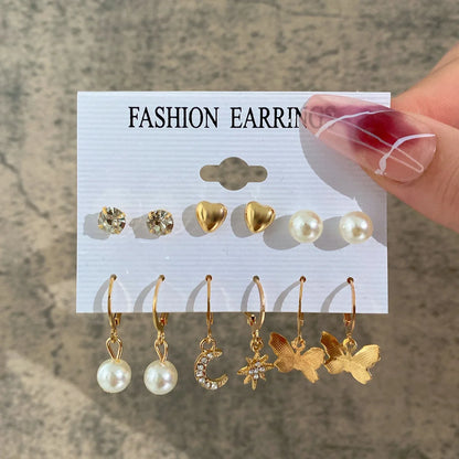 Fashionable Pearl Note Butterfly Geometric Tassel Stud Earrings Women Suit Elegant Charm Engagement Party Jewelry