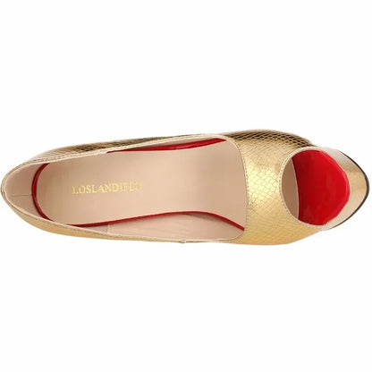 Women Sandals Sexy Pumps Patent Leather Platform Crocodile Pattern 14cm High Heels Peep Toe Stilettos Party Dress Wedding Shoes