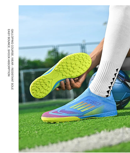 Without-Lace Mens Soccer Shoes f50 SLIP-ON Non-Slip Turf Soccer Cleats TF BOYS FG Training Football Boots Chuteira Campo 35-45