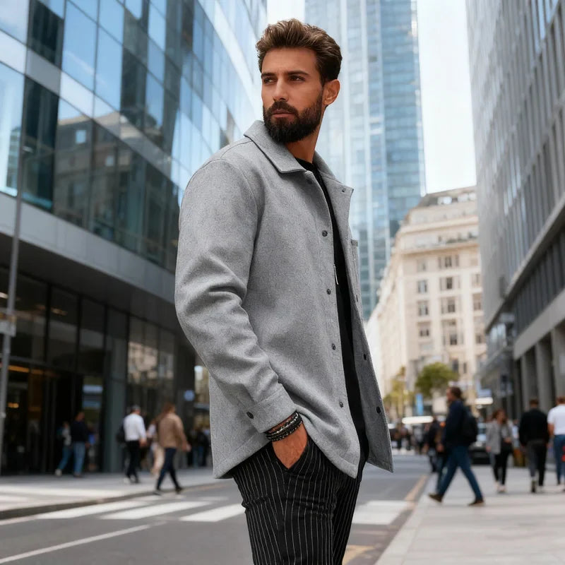 Polyester Brushed Short Jacket for Men, Lapel Button-Down Pocket Coat, Comfortable Casual Autumn Winter Office Business Wear
