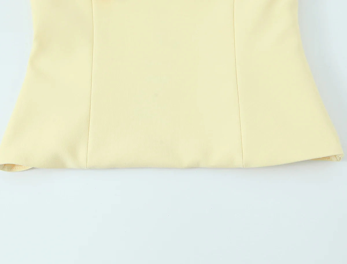 Sexy Chic Yellow Bow Tops Women Zipper Tie Up Slim Short Cami Tops Women Fashion 2025 Summer Elegant Y2K Girl Blouses